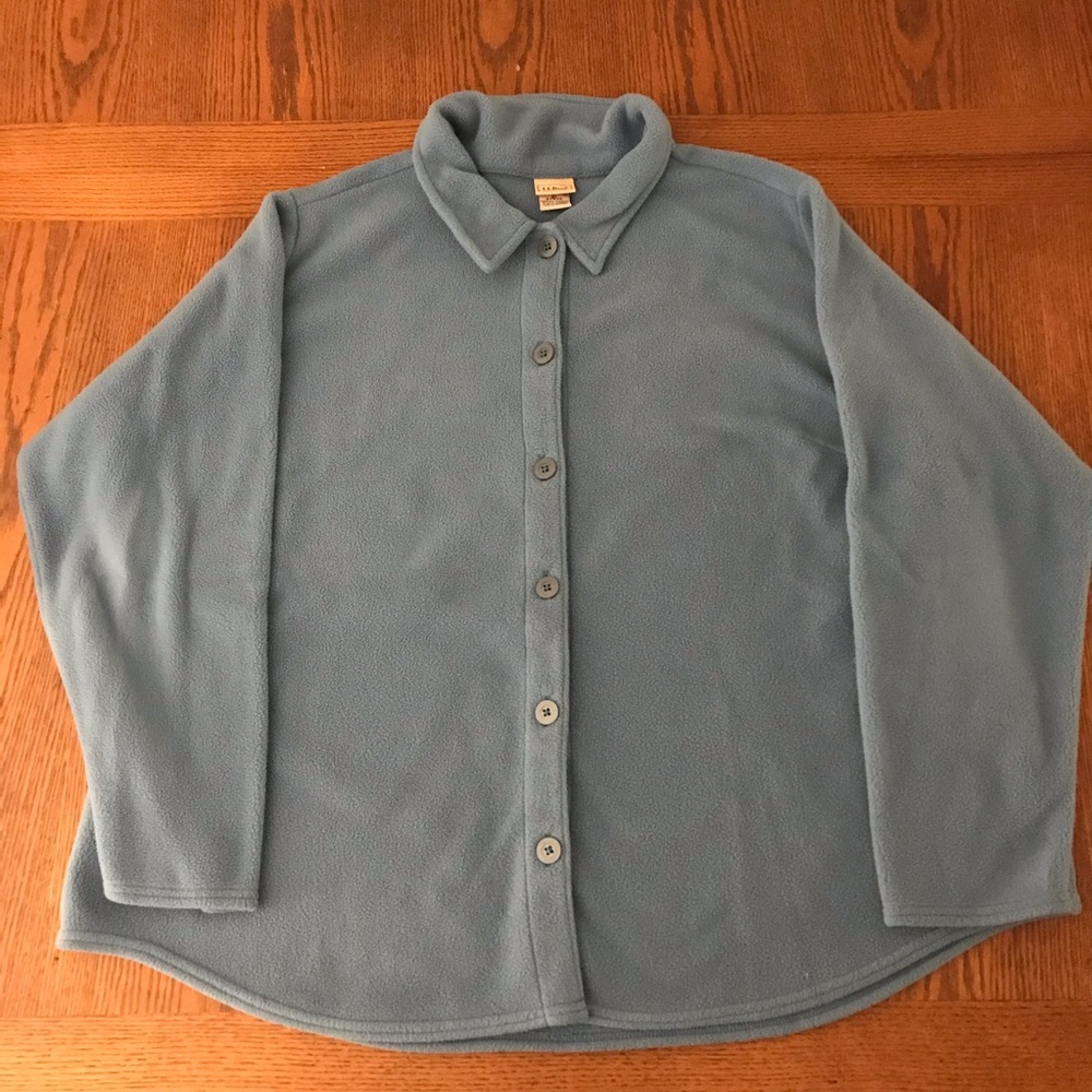 L.L. BEAN BLUE BUTTON DOWN POLAR FLEECE TOP
